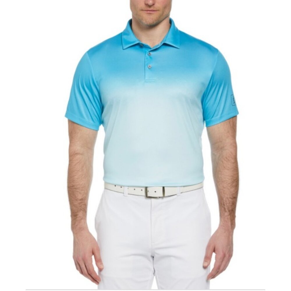 Pga Tour Men's Ombre Short Sleeve Performance Polo Shirt - Cyan Blue Size S